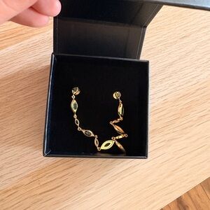 Gold and Green Leaf Drop Earrings